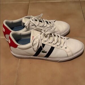 Lacoste White Sneakers with Red and Navy Details